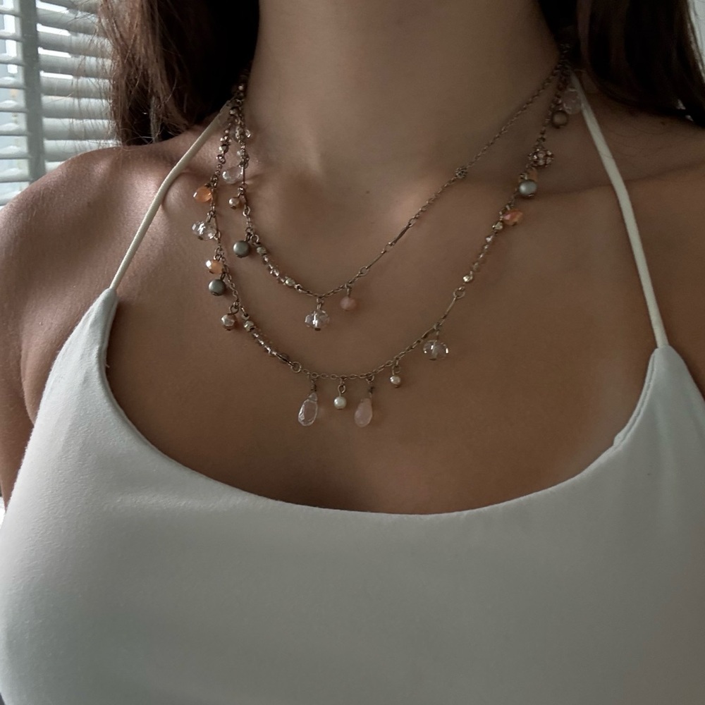 Elegant Multi-Layered Necklace with Pink Accents